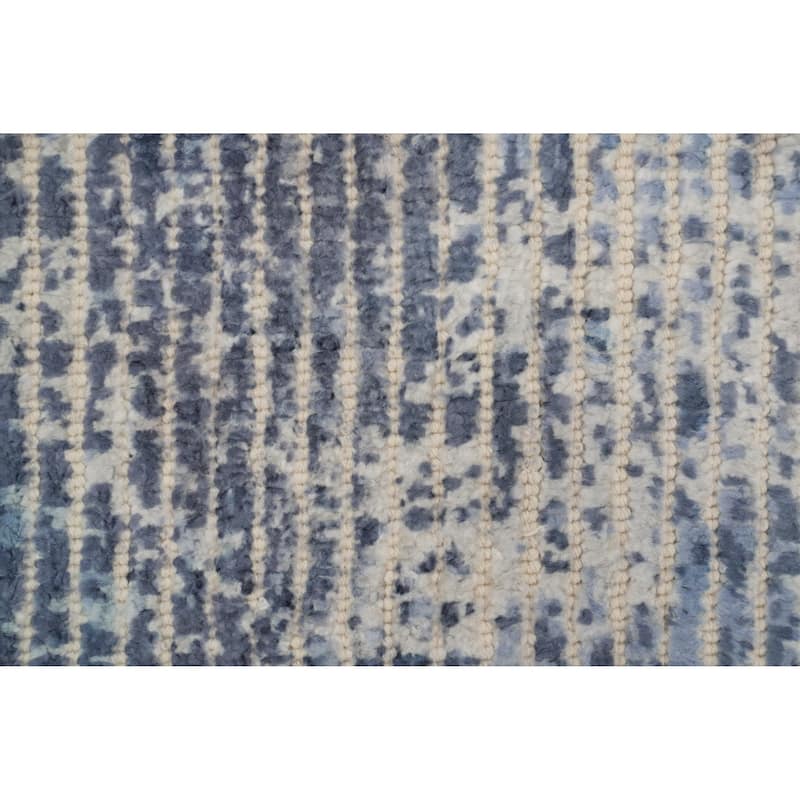 Hand Knotted Oriental Viscose Silk Carpet Modern All-Over Navy Blue & Blues Abstract Area Rug - 7' 8'' X 5' 6''