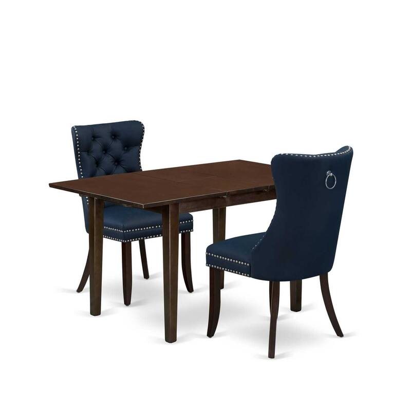 HomeStock 3-Pc Mahogany Finish Rectangular Solid Wood Top with Butterfly Leaf Dining Table Set
