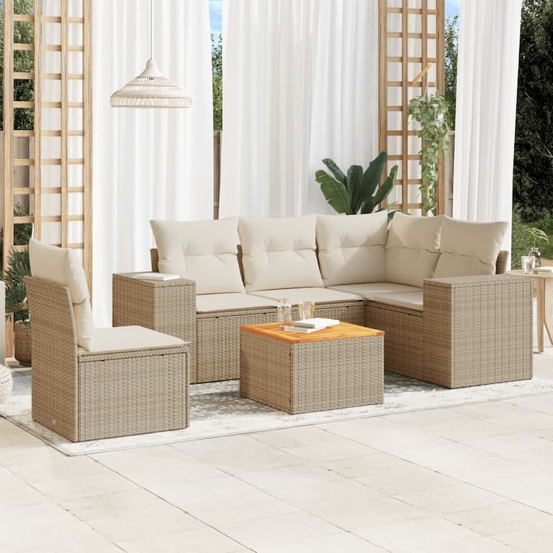 vidaXL Garden Sofa Set Black - 21.7 x 21.7 x 14.6 - Beige Fits 6 people