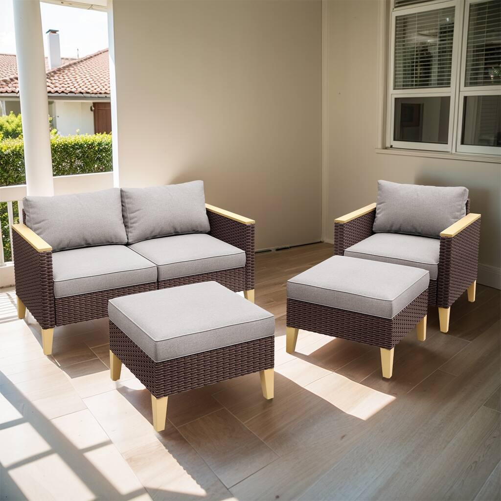 Outdoor Loveseat Sofa,Patio Chair with Ottoman