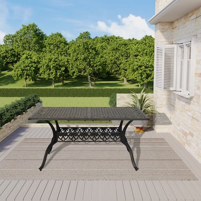 Clihome 59x35" Cast Aluminum Patio Rectangular Dining Table