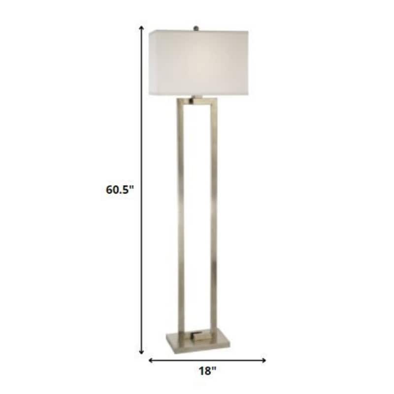 61" Nickel Floor Lamp with White Rectangular Shade for Living Room - 11" x 18" x 60.50"