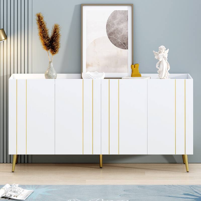 Luxurious Shoe Cabinet with 5 Metal Legs, Modern TV Stand with 4 Adjustable Shelves for TVs Up to 70"