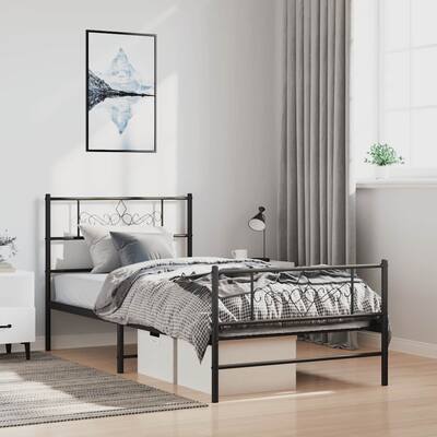 vidaXL 12 Inches Black Twin Metal Bed Frame No Mattress - 77.2" x 41.3" x 35.4"