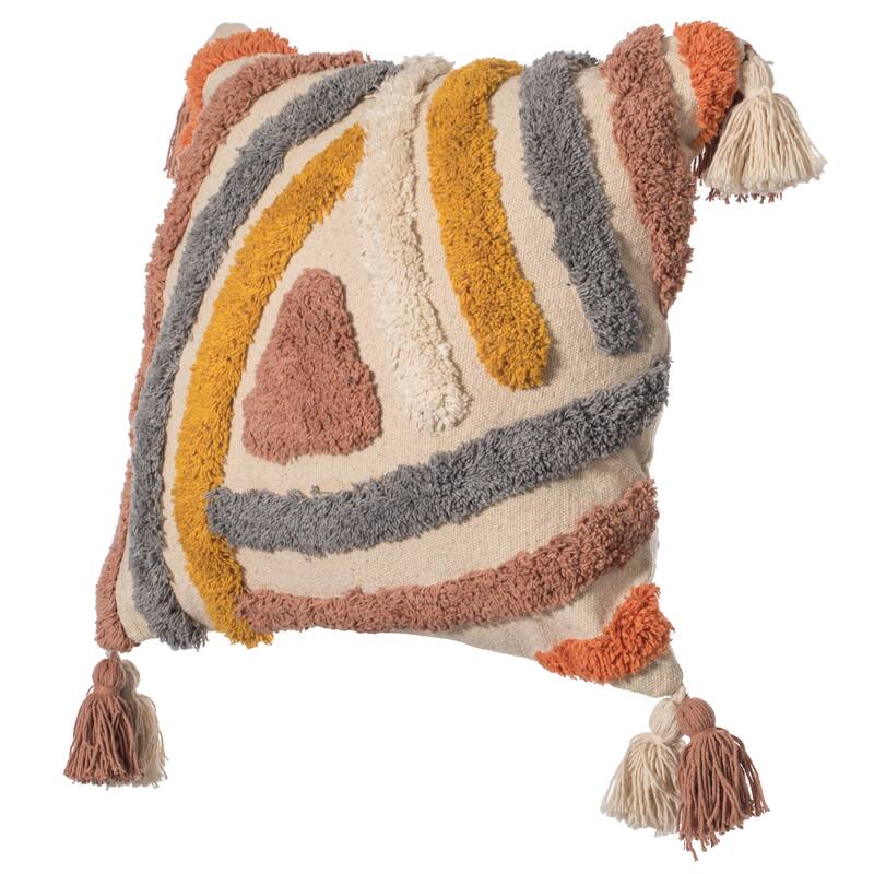16" Handwoven Cotton Throw Pillow Cover Tufted designs Side Tassels