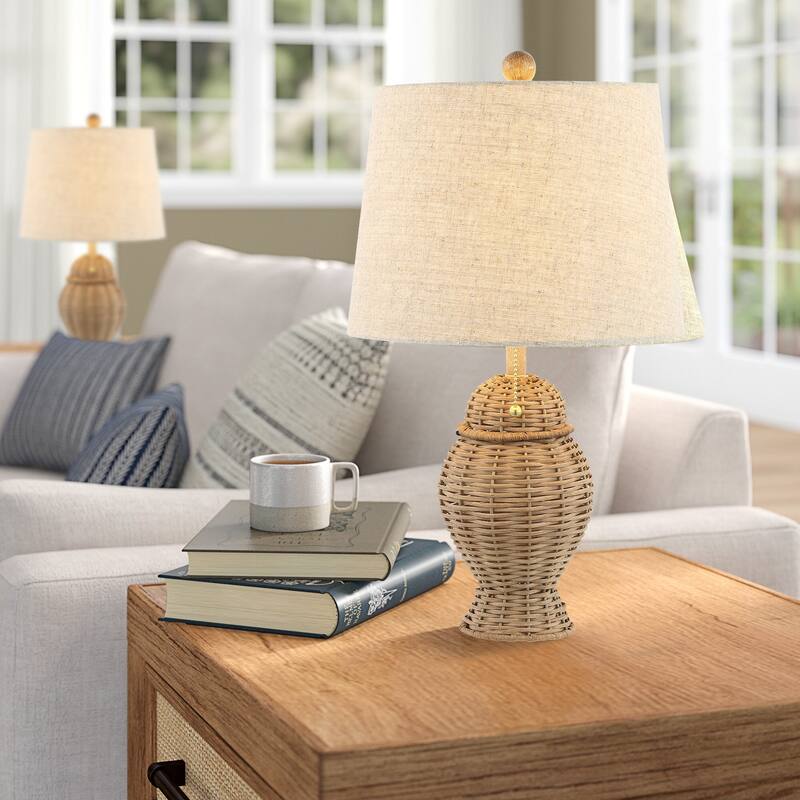 Hunter Wicker 20.5" Bohemian Rustic Iron LED Table Lamp, by JONATHAN Y