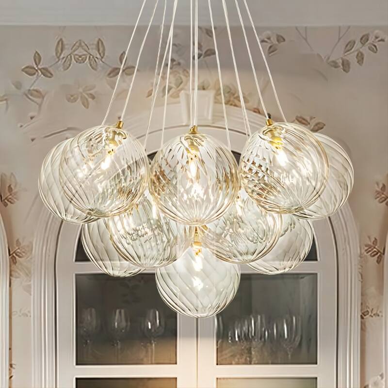 Dia 25.5-29.5in Gold Mid Century Modern Bubble Ball Swirled Glass Sputnik Chandelier for Living Room/ Dining Room - 13-Light - 25.5 in. W