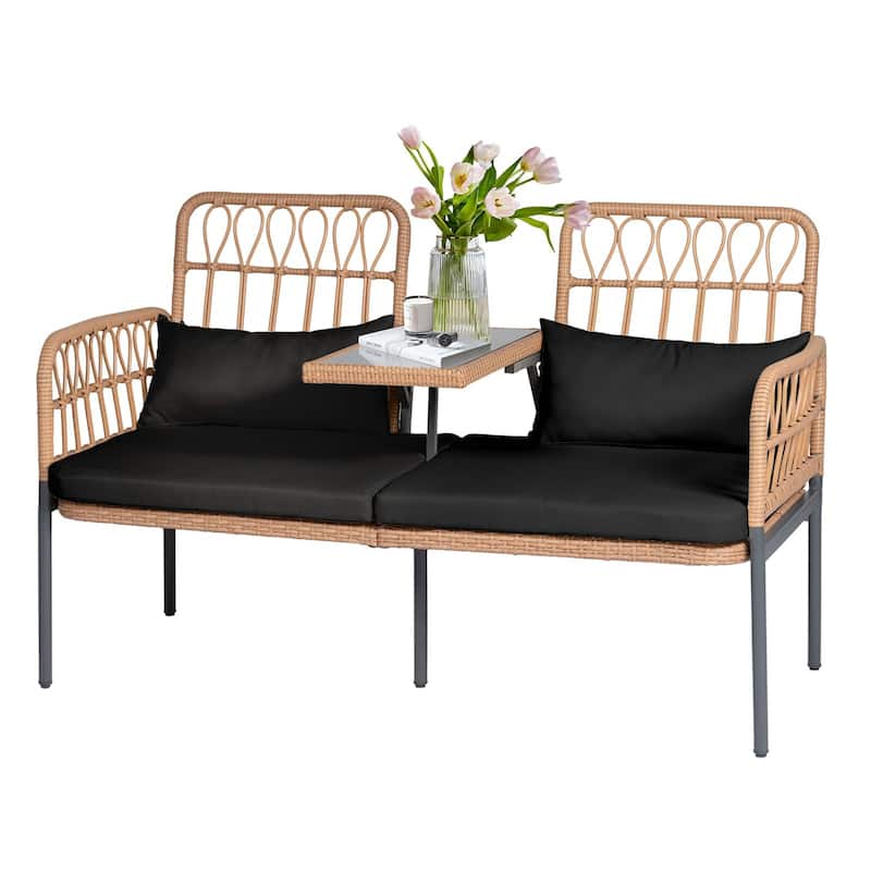Outdoor Patio Ratten Woven Loveseat Conversation Furniture Set with Cushions
