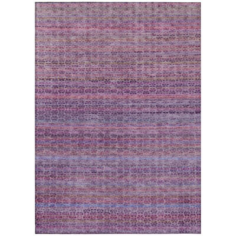 Machine Washable Indoor/Outdoor Transitional Striped Chantille Rug