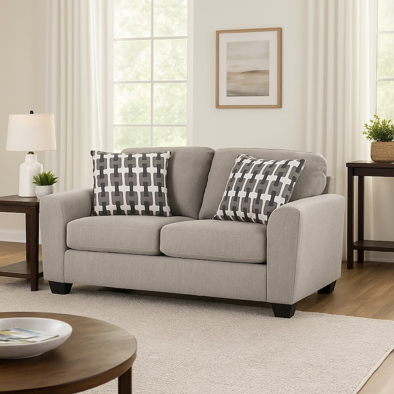 Delaney Loveseat, Flannel Gray Polyester, 2 Throw Pillows, 71 Inch