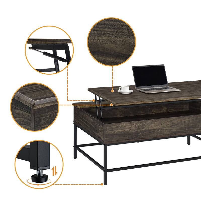 Modern Brown MDF Lift-Top Coffee and Tea Table Set, 2 Pieces