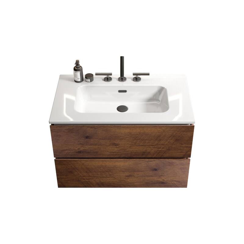 Modern Wall Mounted Bathroom Vanity without Drain with Ceramic Sink with 3 Faucet Holes without Drain