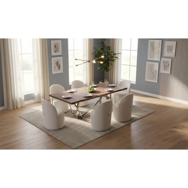 Modrest Addy Modern Walnut & Stainless Steel Dining Table