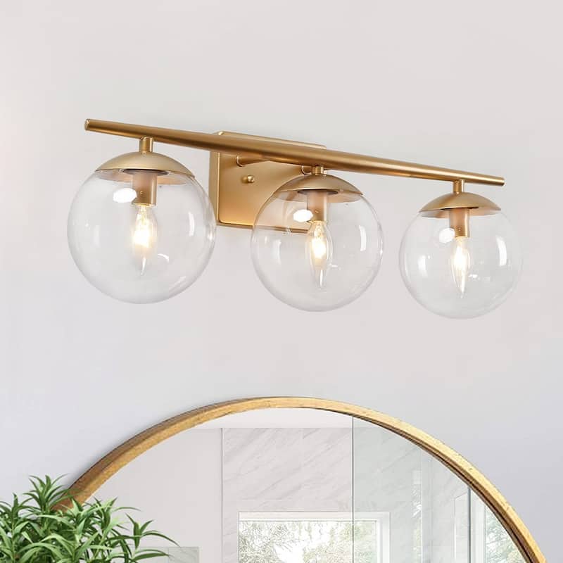 Mid-century Gold 3-Light Clear Glass Linear Vanity Light