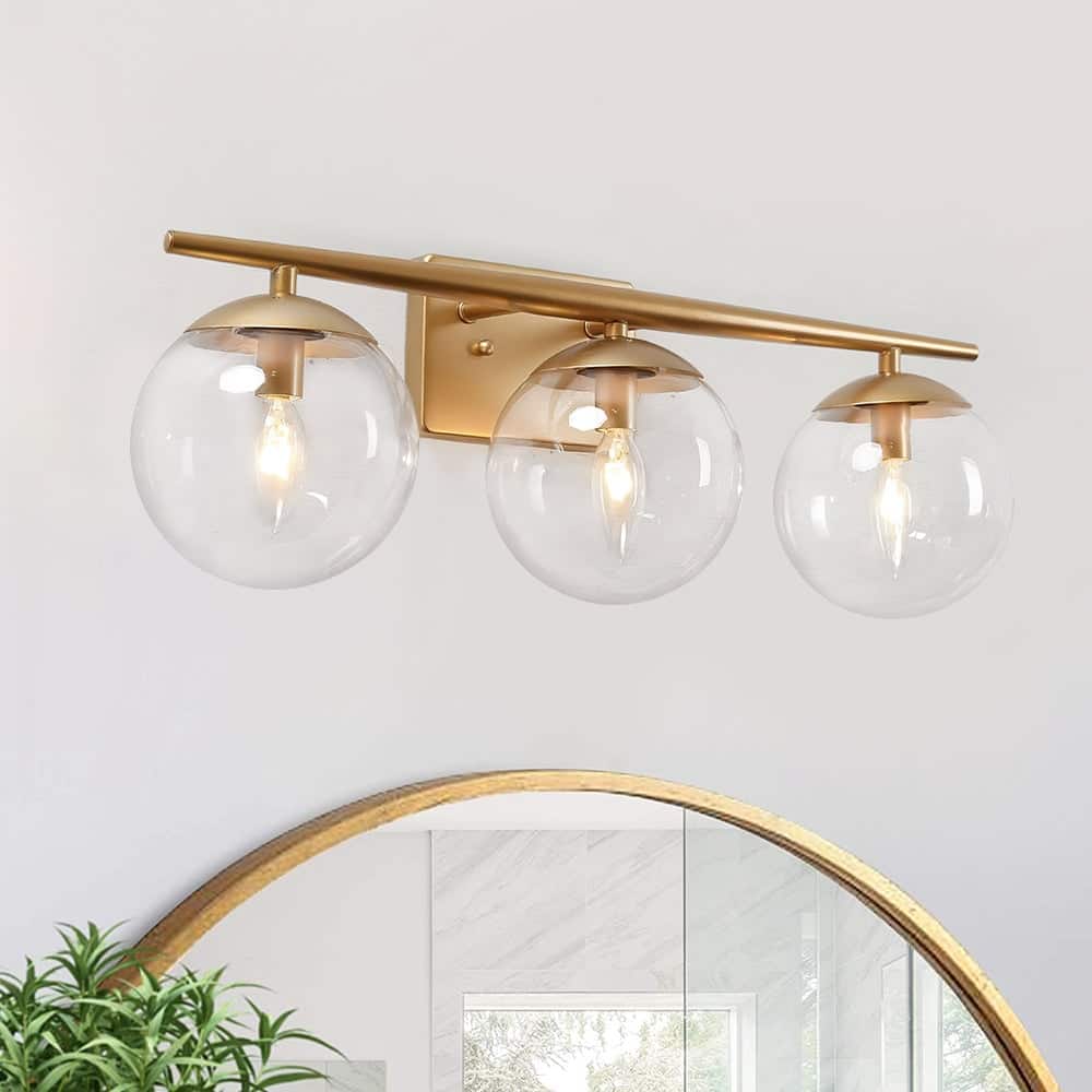 Mid-century Gold 3-Light Clear Glass Linear Vanity Light
