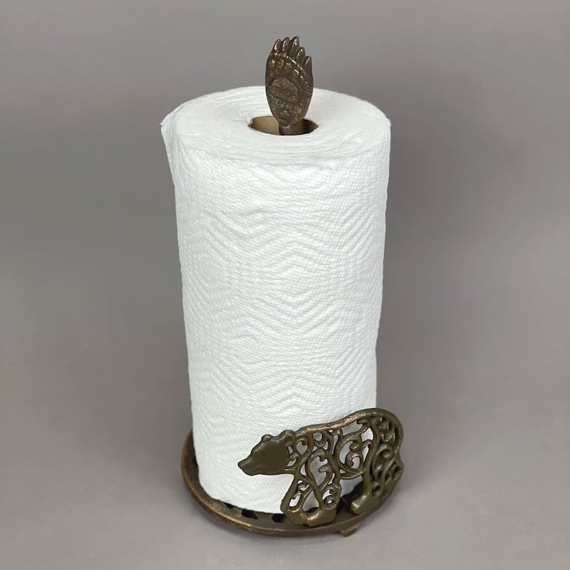 Zeckos Cast Iron Bear Countertop Paper Towel Holder Kitchen Decor - 14.5 X 7 X 7 inches