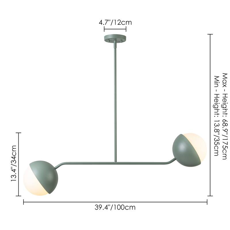39" W Modern Asymmetric Green Pendant for Kitchen Island with Milk Glass Globe Shade - 38.6 in. W x 13.4 in. H x 7.5 in. D