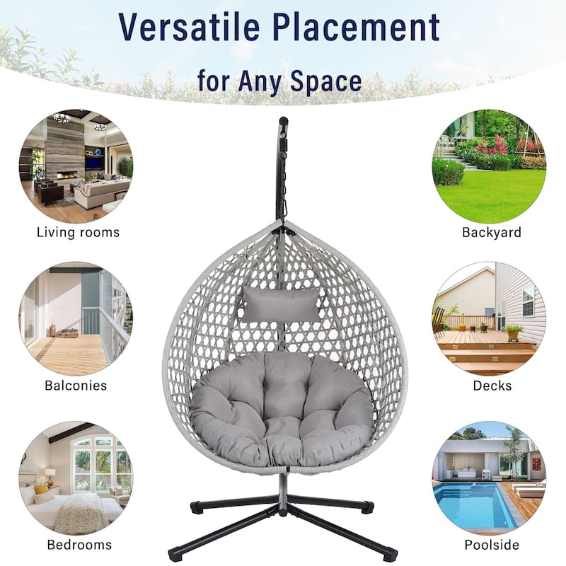 Sturdy Hammock Chair with Stand, Durable Hanging Egg Chair with Rattan Weaving,Comfortable chairs with Soft Removable Cushion