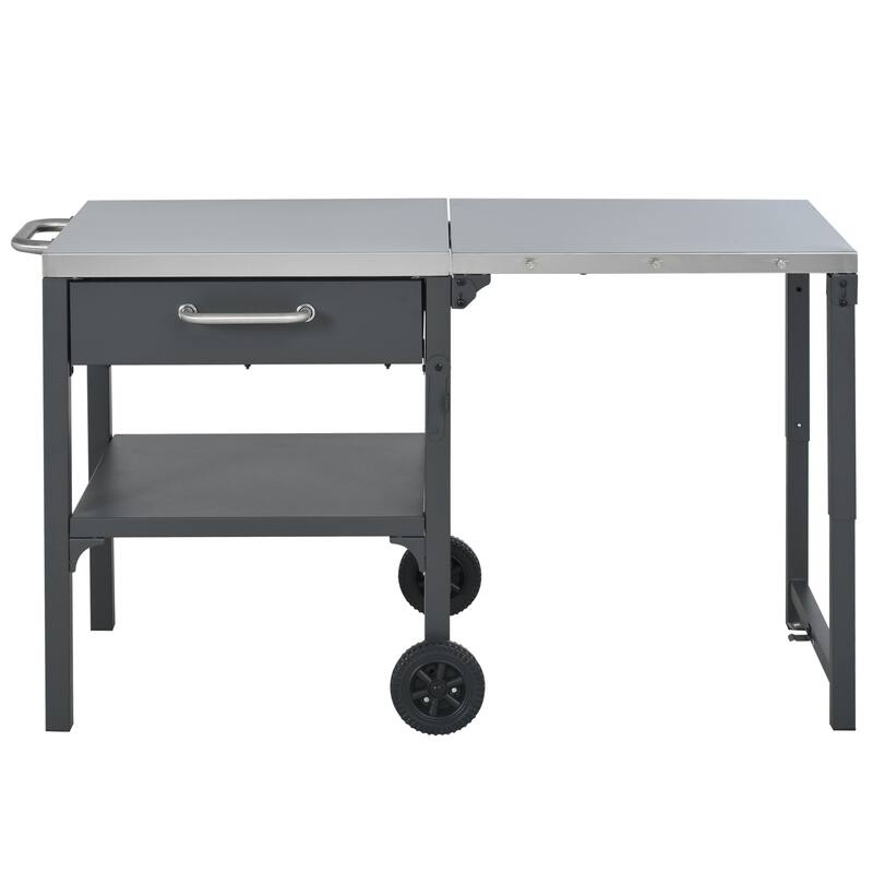 Portable Foldable Outdoor Kitchen Prep Station, BBQ Grill Cart with Expandable Top and Storage for Patio