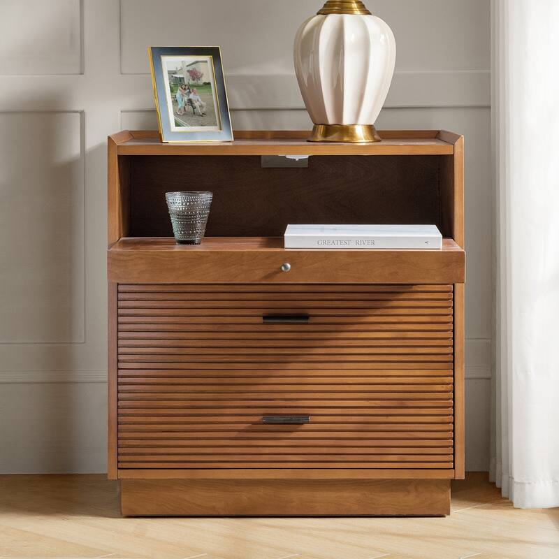 Lorenz Mid-century Modern End Table with Charge Station and LED Light by HULALA HOME