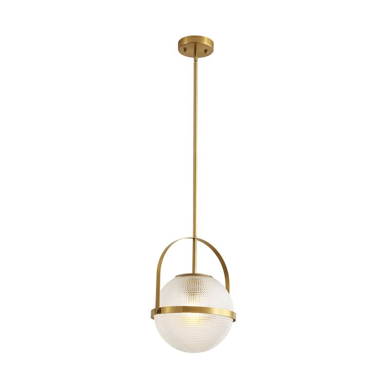 1-Light Modern Industrial Black Metal/Gold Pendant Light with Textured Glass Globe Shade for Kitchen Island Dining Room