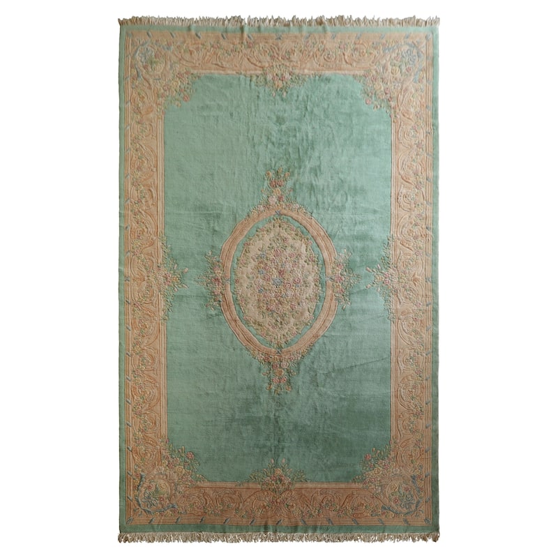 12'5''x20'5' 'Hand Knotted Wool Oversize Sea Aubusson Savonnerie Plush Pile Rug - 12' 5'' x 20' 5''