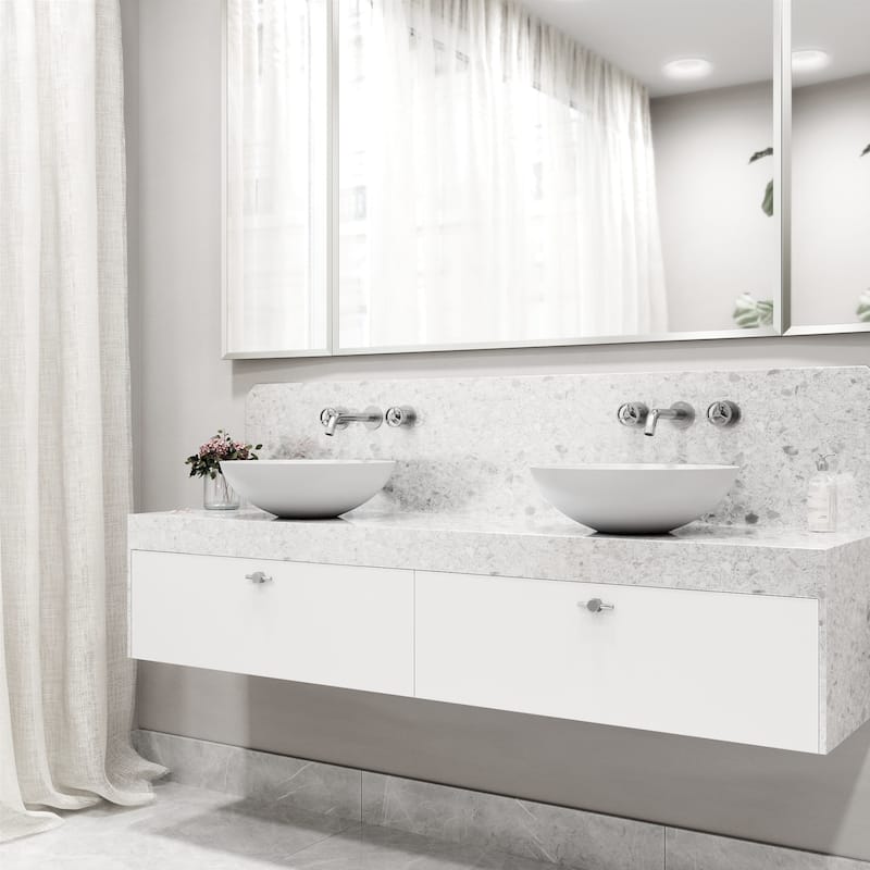 VIGO Lotus 16"L x 16"W MatteStone Vessel Sink and Cass Wall Mount Faucet Set