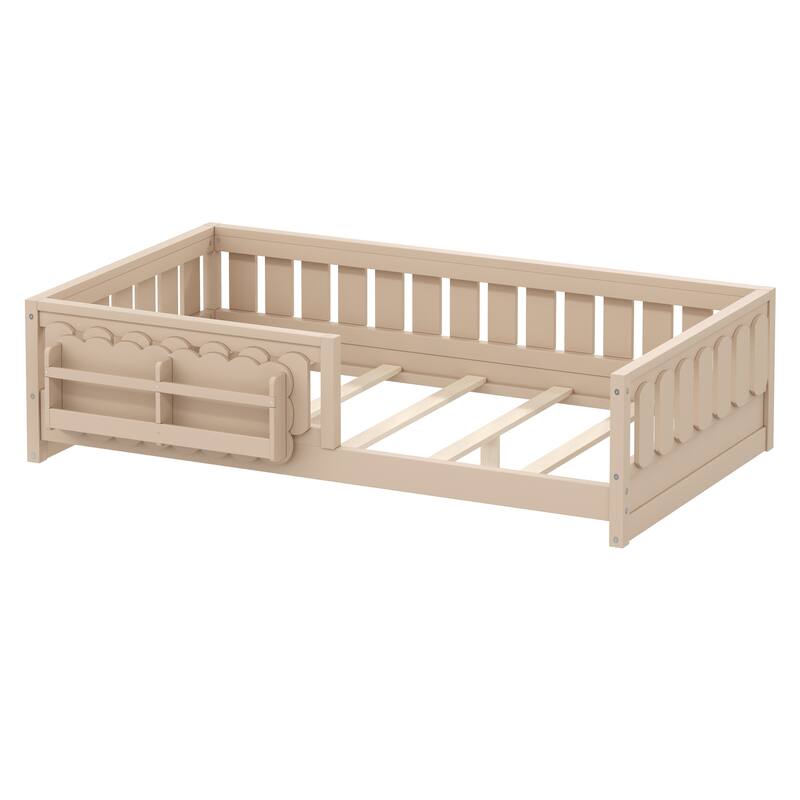 Wood Platform Bed with Guardrails and Built-In Bookshelves by Harper&Bright Designs