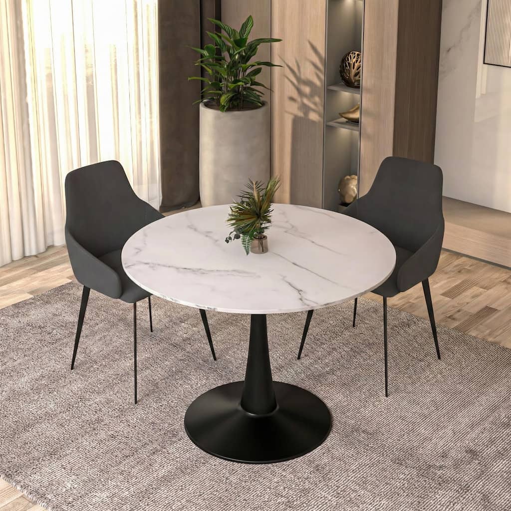 Bristol Modern 40" Round Kitchen Table, Sintered Stone/MDF Top - Contemporary Pedestal Dining Table for Small Spaces