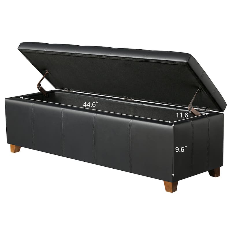 Adeco 48" Faux Leather Storage Ottoman Bench with Double-Stitch - 48.4"x14.96"x15.35"