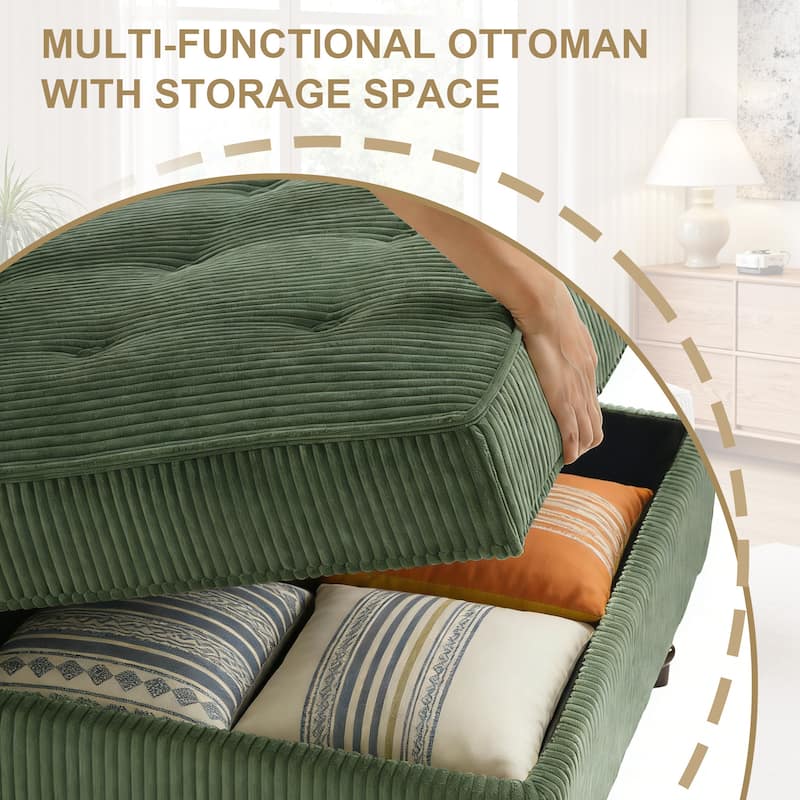 Corduroy Flip Top Dual-Use Storage Ottoman Coffee Table
