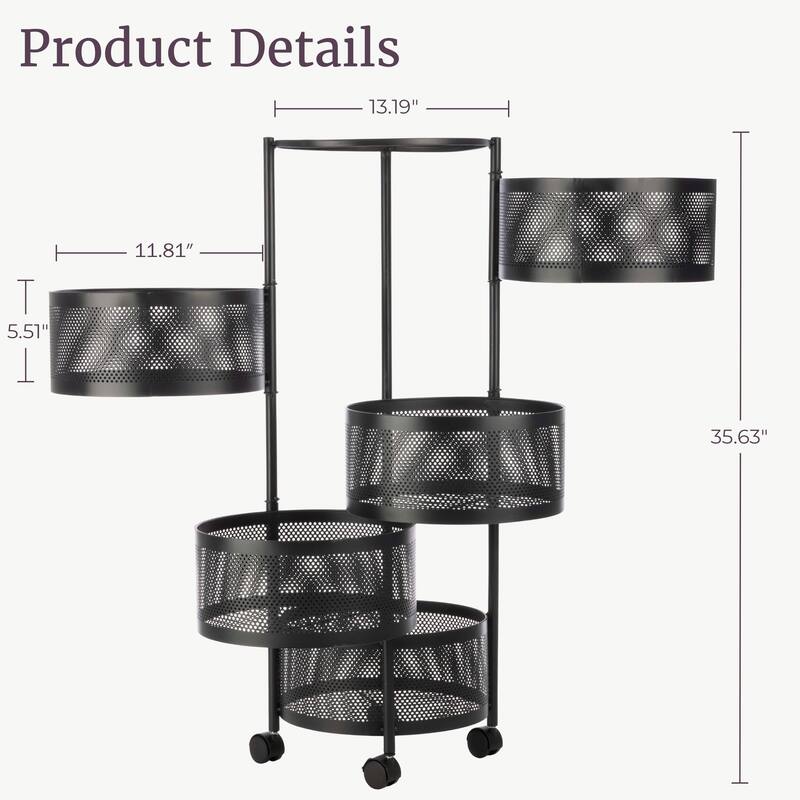 Home-Complete 5 Tier Kitchen Storage Rolling Cart with Wheels