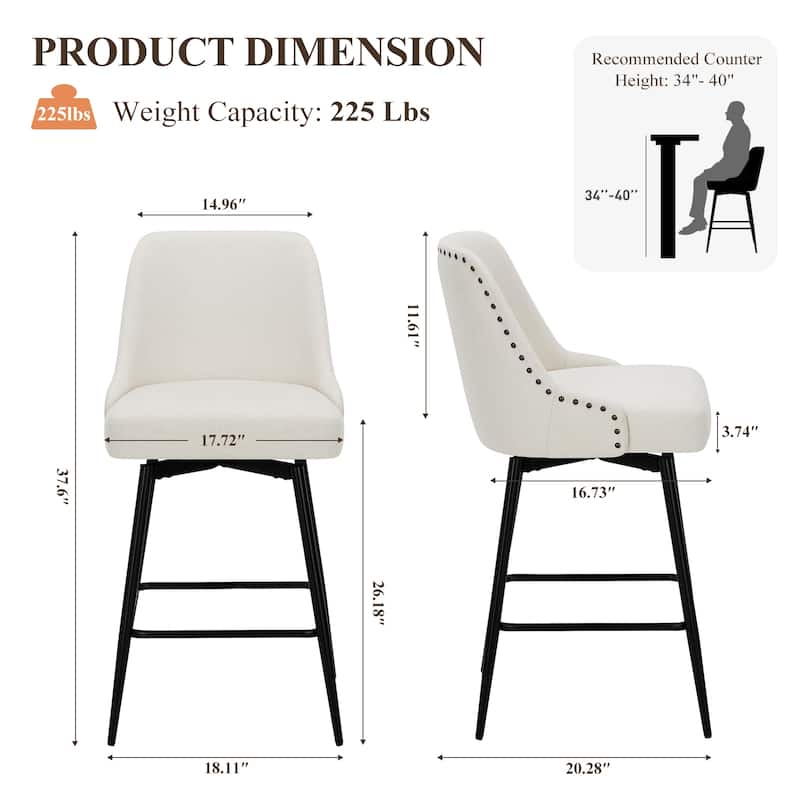 RENEWLINE Adjustable Height Swivel Bar Stools with Footrest for 34-40 Inch Counters, Ultra Plush Seat