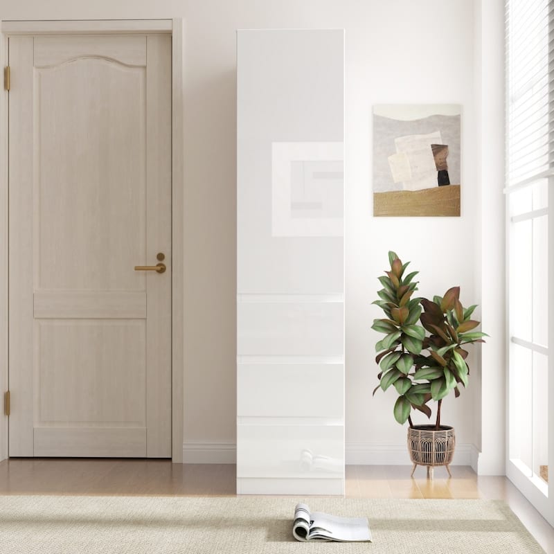 White Modern Minimalist Large Kitchen Pantry Cabinet with Storage - White
