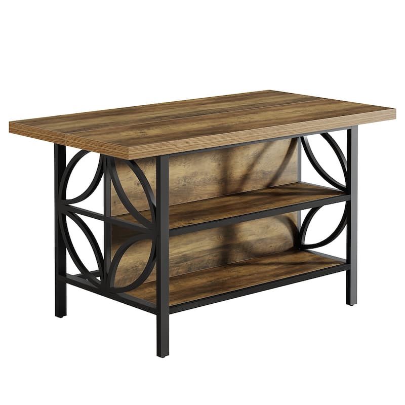 63'' Industrial Kitchen Island Bar Table with Open Storage Shelves