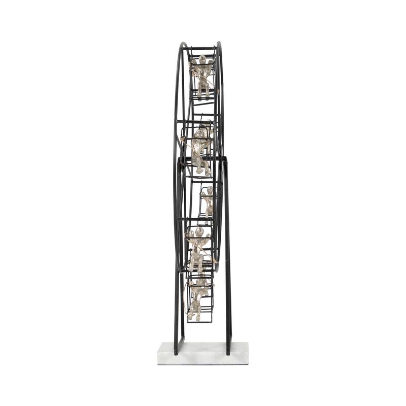 Sagebrook Home 23" Ferris Wheel Sculpture, Elegant Metal & Marble Design, Sophisticated Black Decor For Homes - 19" x 7" x 23"