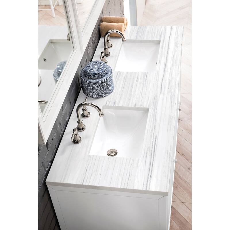 James Martin Vanities Athens 60" Double Vanity Cabinet, Glossy White - Arctic Fall Solid Surface