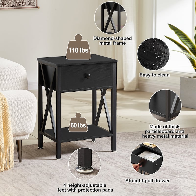 VECELO Modern Nightstand 1-Drawer with Storage Shelf, End Table/Side Table