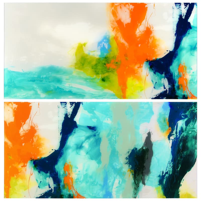 "Tidal Abstract' Glass Wall Art Printed on Frameless Free Floating Tempered Glass Panel