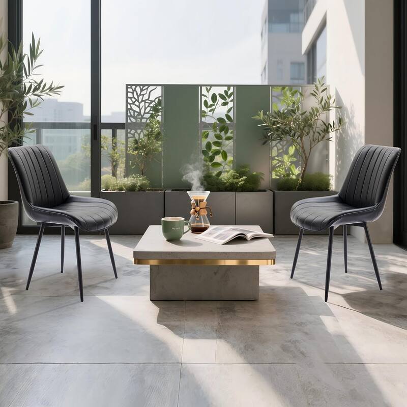 Dining Chairs (Set of 2), Upholstered Side Chair with Faux Leather, Metal Legs
