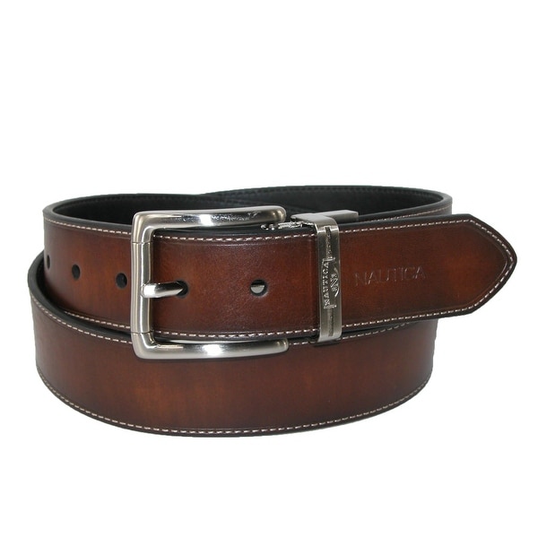 Nautica Men's Reversible Belt with Heat Crease and Contrast Stitch