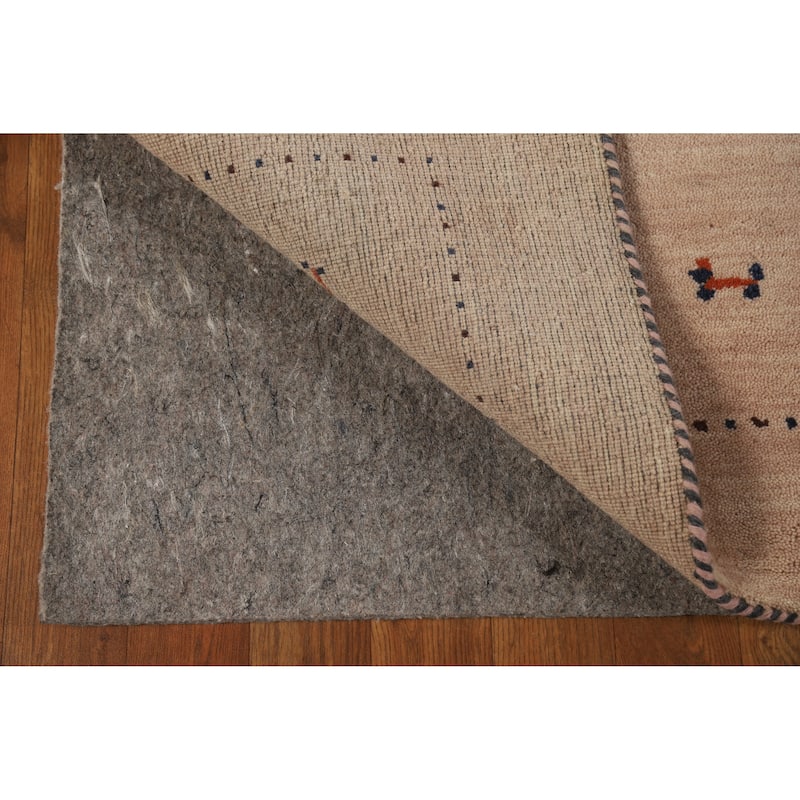 Hand Knotted Oriental 100% Wool Carpet Tribal Animal Pictorial Peach Gabbeh Runner Rug - 4' 8'' X 2' 3''