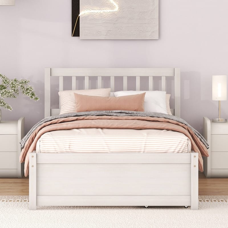 Twin Size Wooden Platform Bed Frame with 2 Drawers