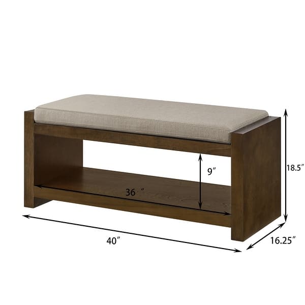 dimension image slide 3 of 4, 40"Accent Bench with Lower Shelf Shoe Rack, Padded Seating Bench, Modern Compact Bed End Bench with Storage, Removable Cushion