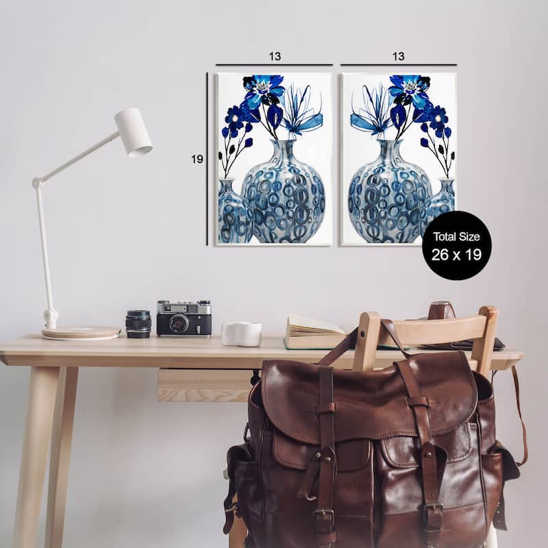 Stupell Bold Blue Ikebana Patterned Vase 2 Piece Wall Plaque Art Set by Jesse Keith