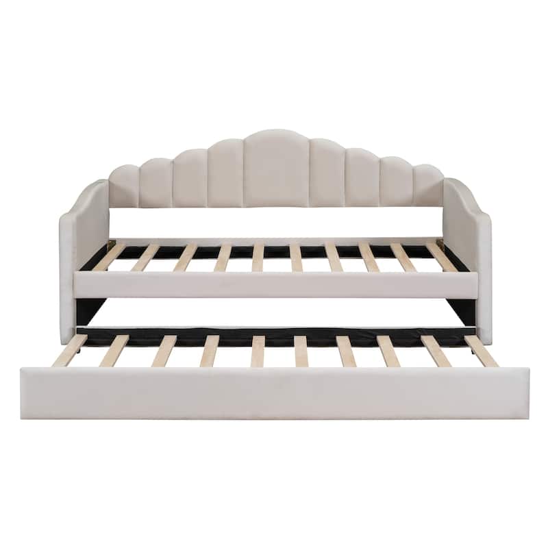 Twin size Upholstered Daybed with Trundle ,Velvet Sofabed with USB Charging Ports