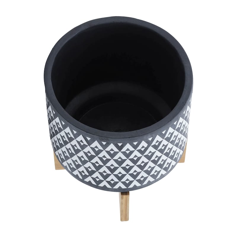Sagebrook Home Elegant Ceramic Planter on Wooden Stand - Perfect for Modern Home Decor and Plant Lovers