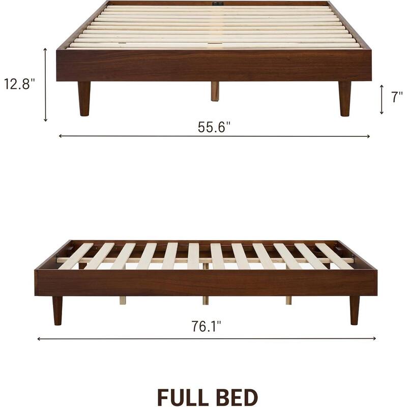 Modern Wooden Platform Bed Frame with Floating Design