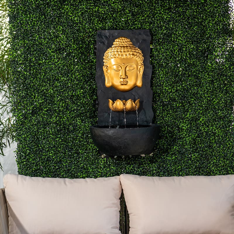 XBrand 30 in H Fiber Resin Wall Buddha Zen Outdoor Garden Water Fountain w/ warm LED Light