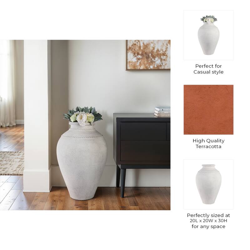Pottery Terracotta Vase with Sculpted Rim Detail and Textured Surface